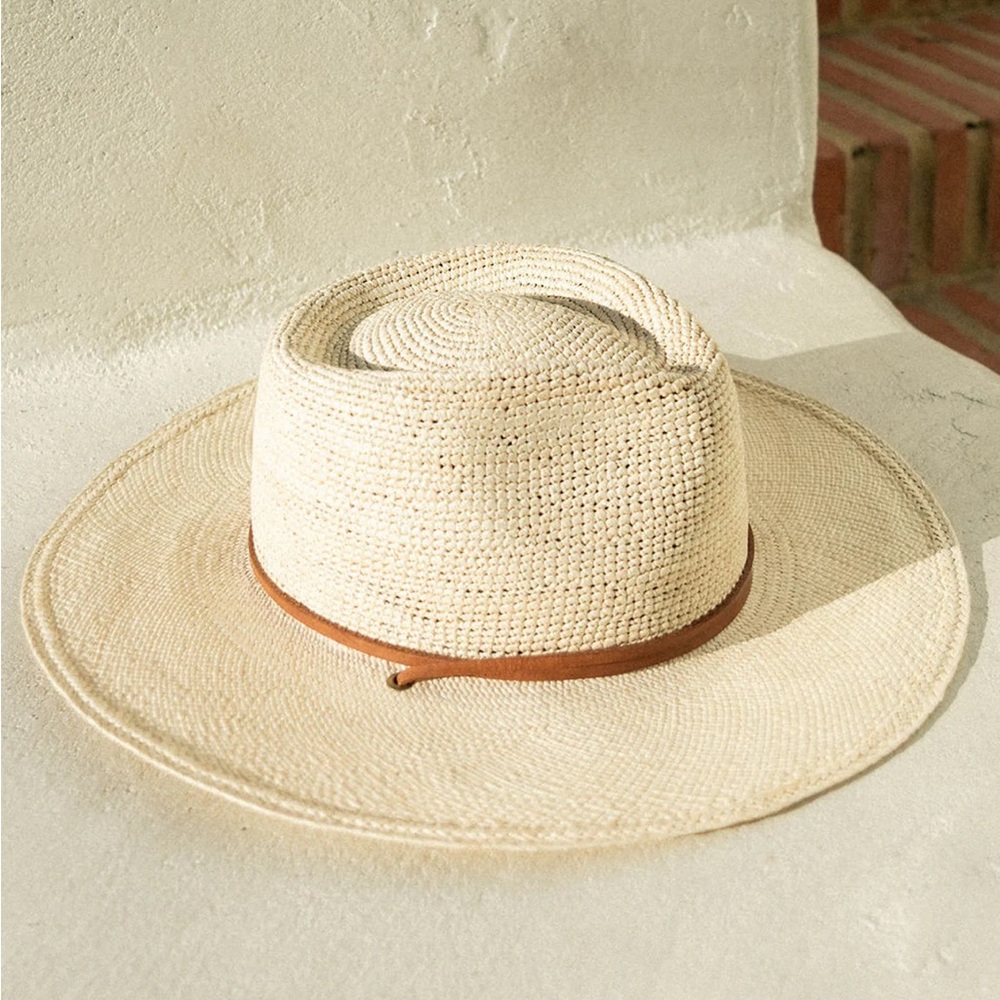 Chic Cream Straw Hat with Leather Tie/La Ranchera Hat Made by Minga